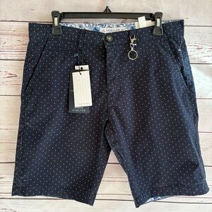 Denim & Flower Ricky Singh Men’s Shorts Power Stretch Blue Polka Dot Size 30 NWT